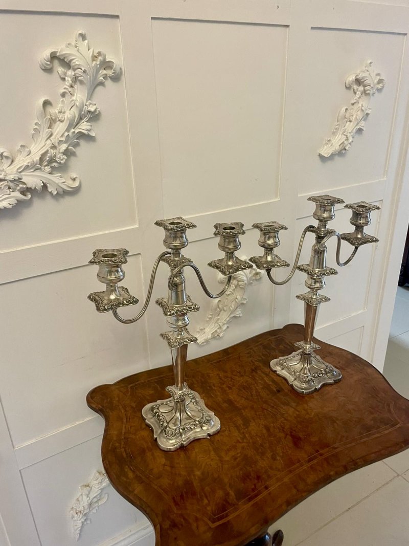 Pair of Antique Edwardian Quality Silver Plated Candelabras - Image 4